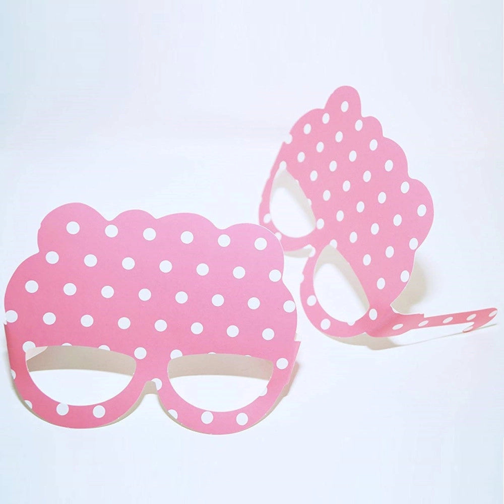 Trade Shop - Set 18 Pezzi Occhiali Rosa Pois Occhialini Sagomati In Carta Decorazioni Festa -