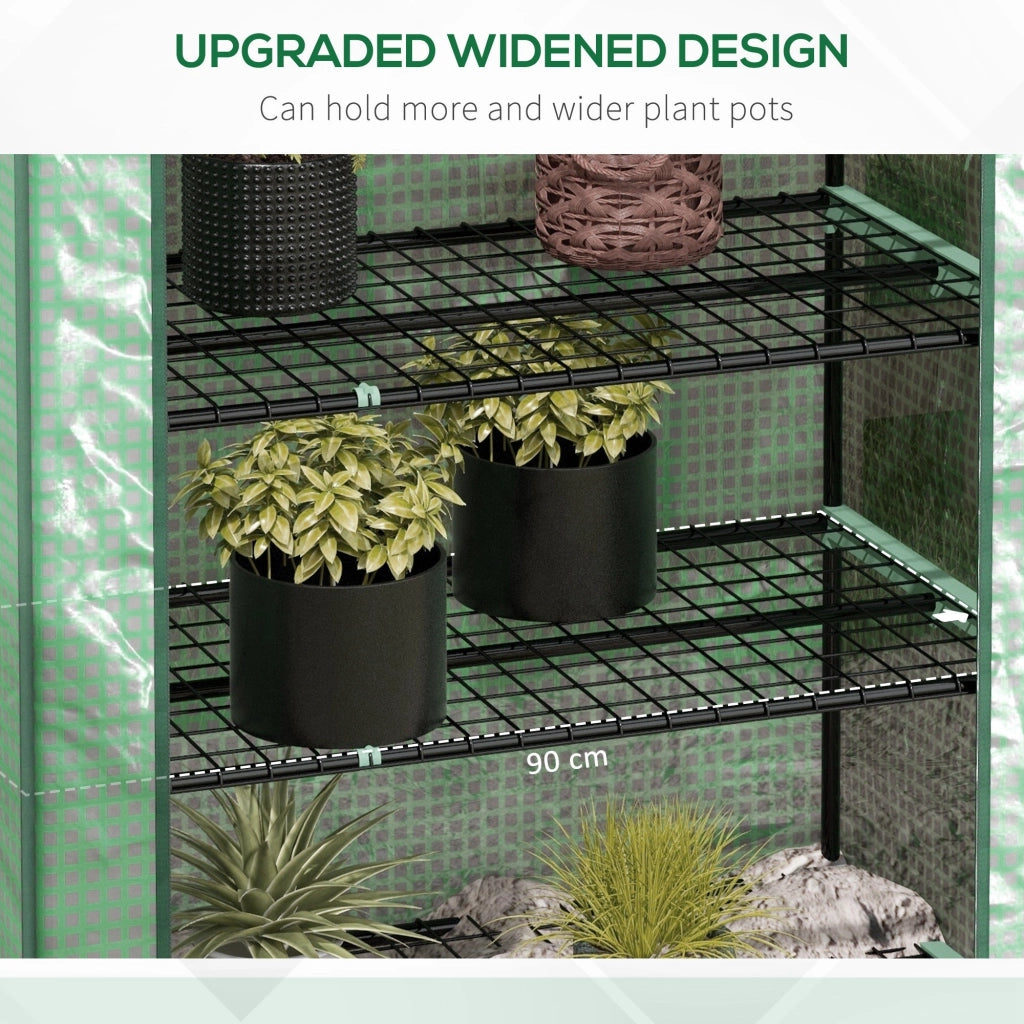 Serra a Casetta a 5 Livelli con Ingresso Avvolgibile 90x49x193 cm in Acciaio e Polietilene Verde