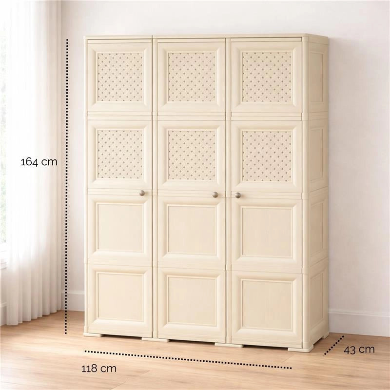 ARMADIO 3 ANTE ANGORA 118X43X164 CM CON PUNTALI, ANTE TRAFORATE E VANO PORTASCOPA – MOBILE ALTO ORGANIZZAZIONE CASA PER INGRESSO E LAVANDERIA