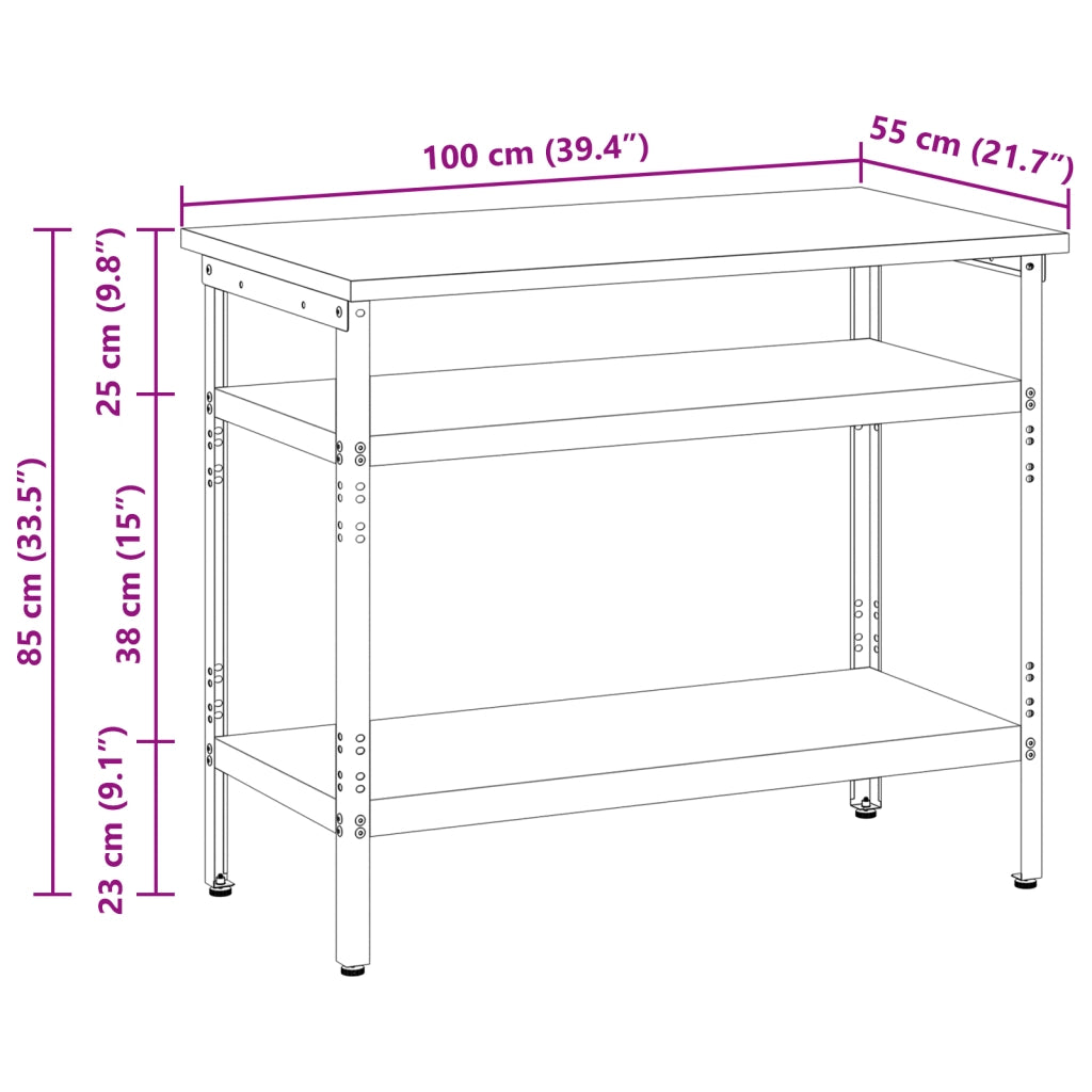 Tavolo da lavoro in grigio, 100x55x85 cm, in acciaio e legno ingegnerizzato