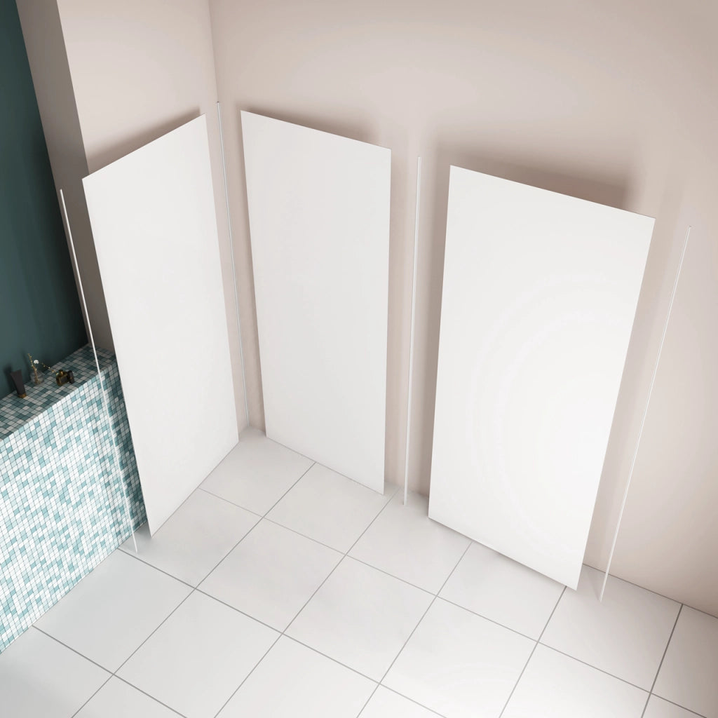 H.210 cm Pannello Doccia ad Angolo 40x100x120 cm Realizzato in Alluminio da 3 mm con Profili Finitura Bianco Opaco per Rivestimento Parete Bagno