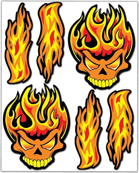 Set (6 pezzi) Sticker auto in vinile con disegno scheda fiamma per auto moto motorino e bicicletta D 80