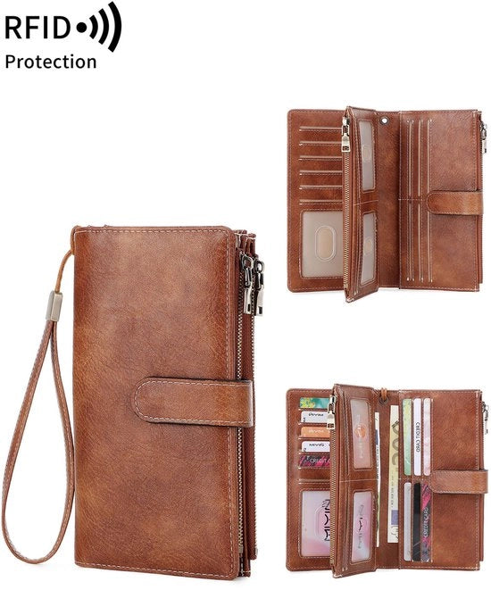 Portafoglio RFID con tre slot per carte di credito - Retro multifunzionale - Portafoglio per donna - Clutch - Portafoglio - Cassetto per monete - Portafoglio per donna - Spalla regolabile - Ospita credit card
