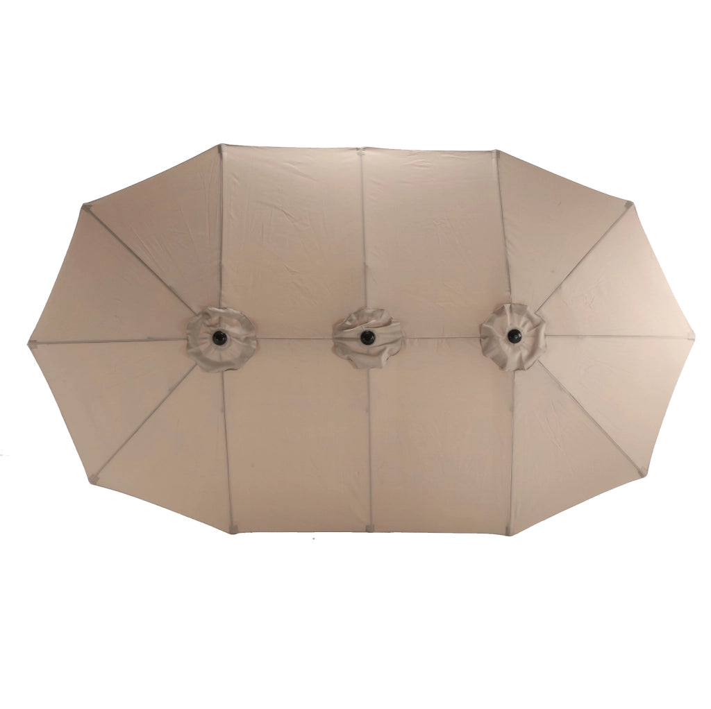 Ombrellone da esterno rettangolare doppio lato 14;8 ft con manovella; khaki; struttura in acciaio