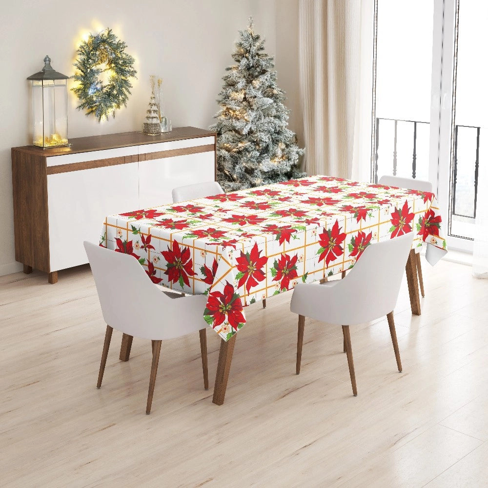 Tovaglia Natalizia Copritavolo Antimacchia Plastificata Retro Felpato Stella Di Natale - 140x180 cm