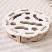 Giocattolo interattivo per gatti, labirinto con puzzle e gatto, pallone con campanello, scatola da scavare, tunnel di velluto, strumento di autodistrazione - beige rotondo