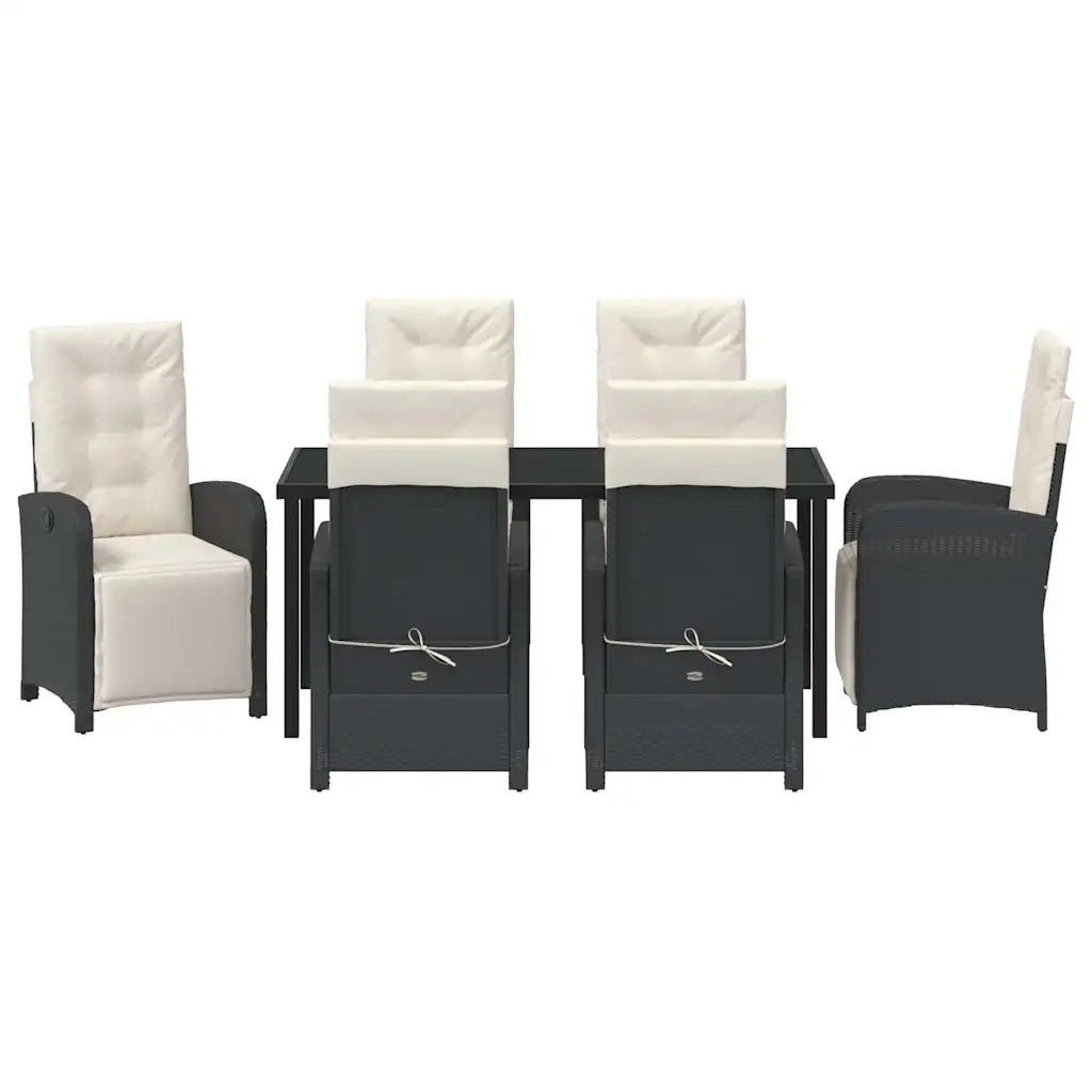 Set da Pranzo per Giardino con cuscino 7 pcs Nero polyrattan 3380306