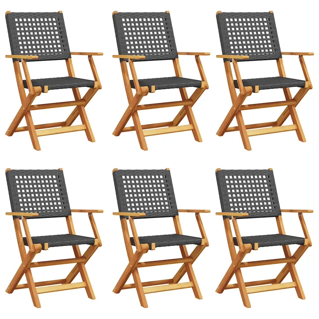 Sedie Giardino Pieghevoli 6 pz | Sedie da Esterno Nere Polyrattan e Legno Massello