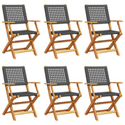 Sedie Giardino Pieghevoli 6 pz | Sedie da Esterno Nere Polyrattan e Legno Massello