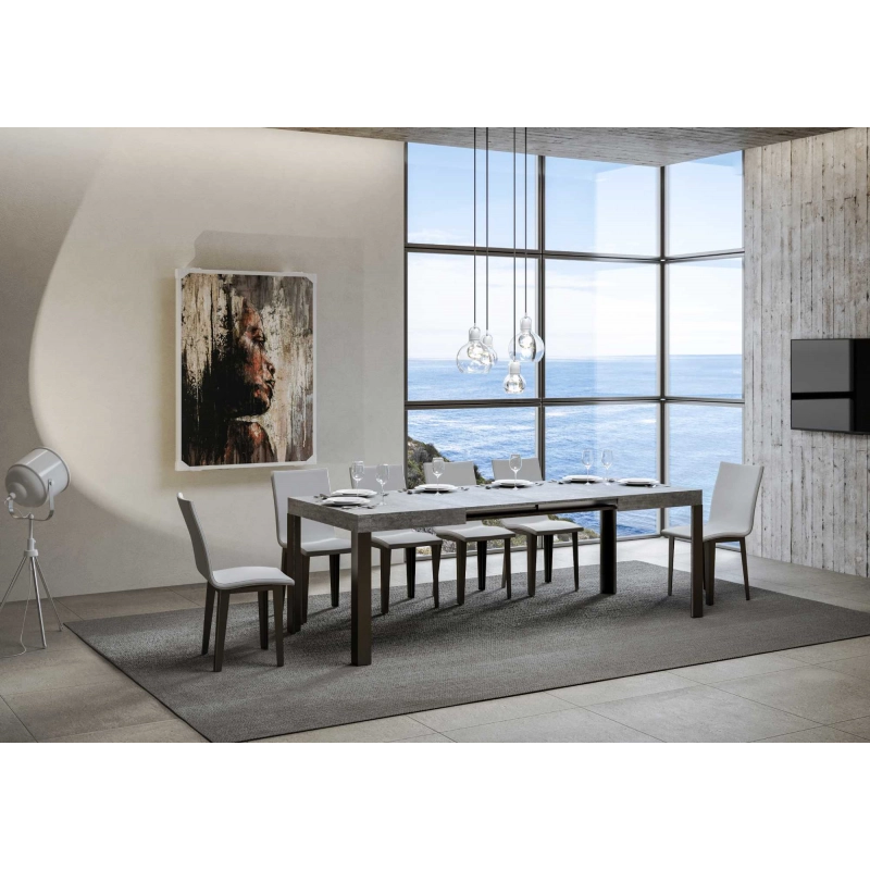 Tavolo allungabile 90x140/244 cm Linea telaio Antracite - Cemento