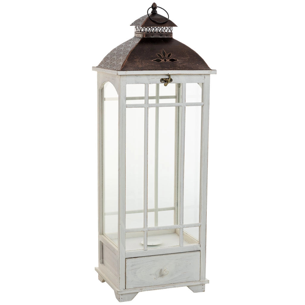 Lanterna in legno bianco 32x26x92h cm