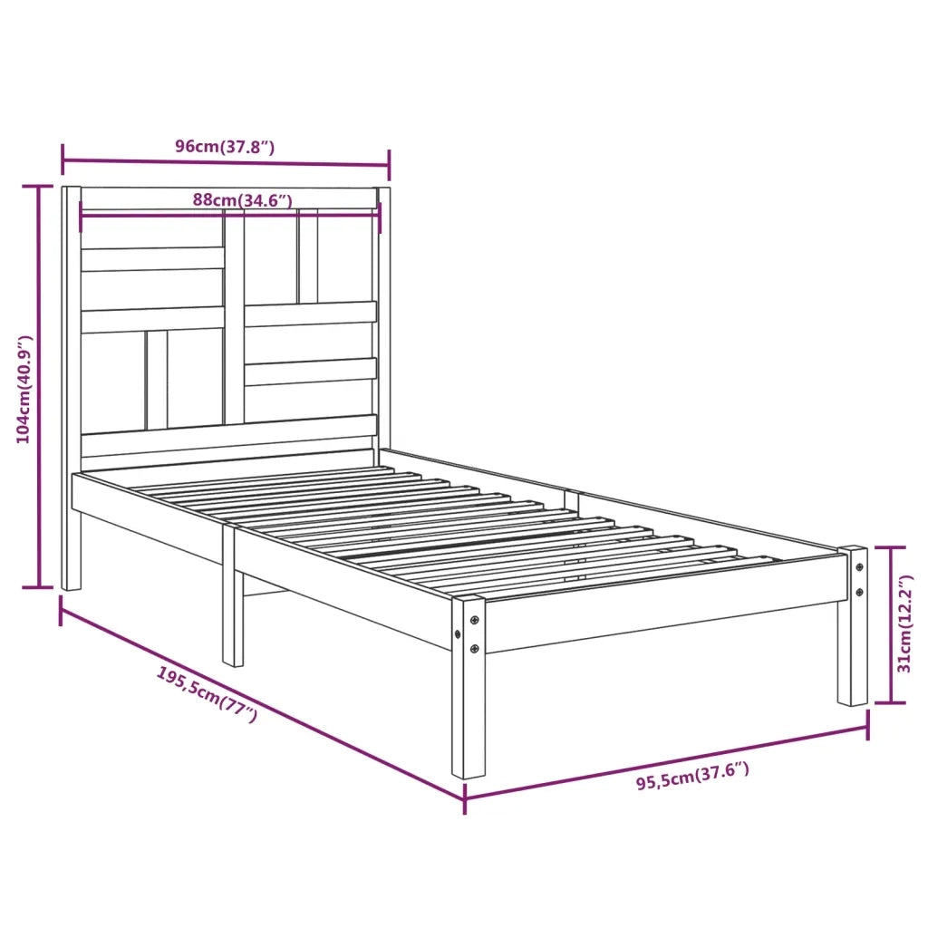 Giroletto-Struttura Letto in Legno Massello 90x190 cm Single 925173