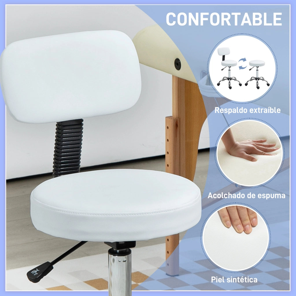 Sgabello Girevole con Schienale e Ruote ¨C zephmum ¨C Altezza Regolabile, Bianco