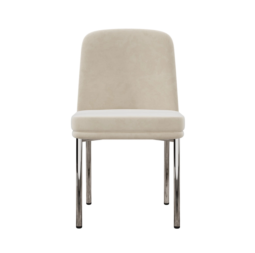 Set di 4 sedie da pranzo in velluto beige con gambe cromate