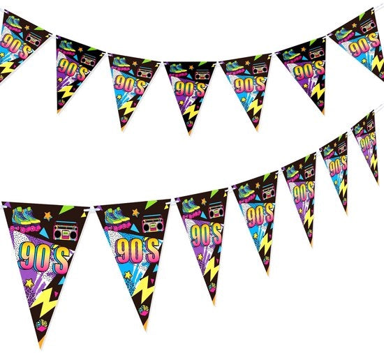 Decorazioni da festa anni 90 - 2 pacchi - banner e bandiera per festa adulto - decorazioni per party anni 90 - 2 set - bandiera e wimpel per festa di compleanno retro
