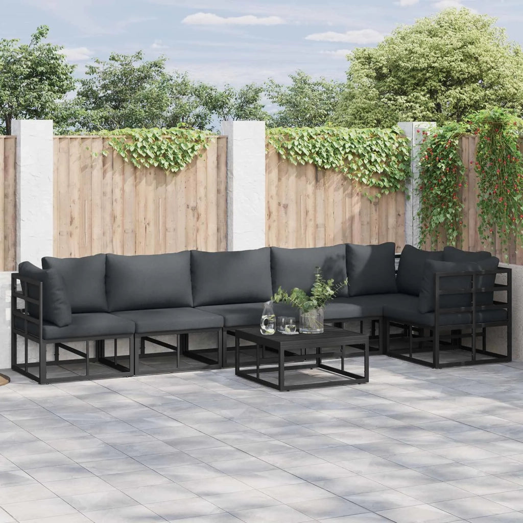 Set Divano da Giardino con cuscino 7 pcs Nero Alluminio 3378869