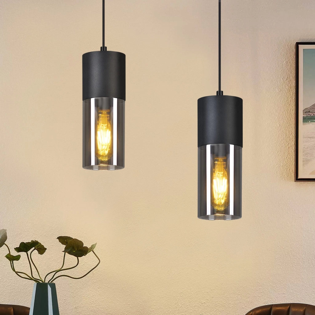 Lampada a sospensione ZMH nera E27 cucina vetro nero metallo 1 lampadina moderna industriale