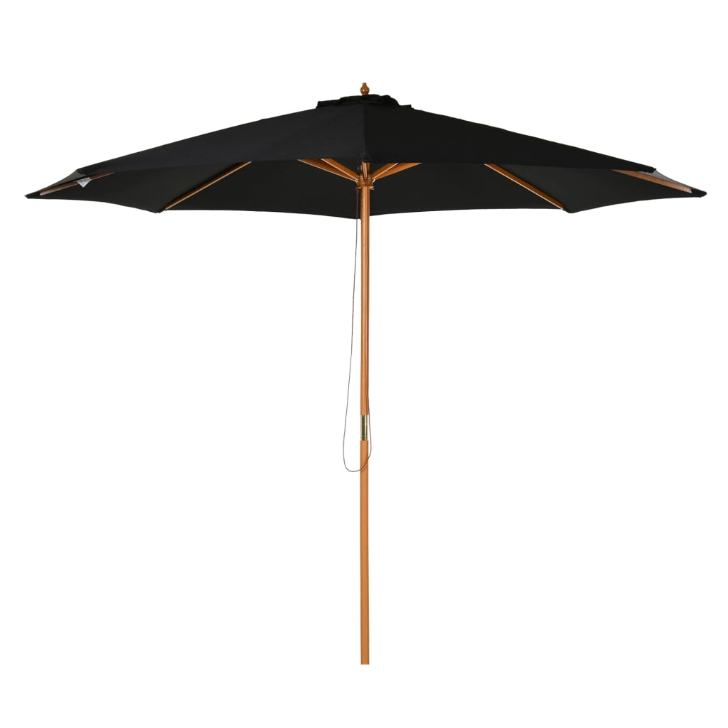 Ombrello in legno 300 cm Ombrello da giardino Balcone parasole Bambù Nero robusto elegante per terrazza da giardino