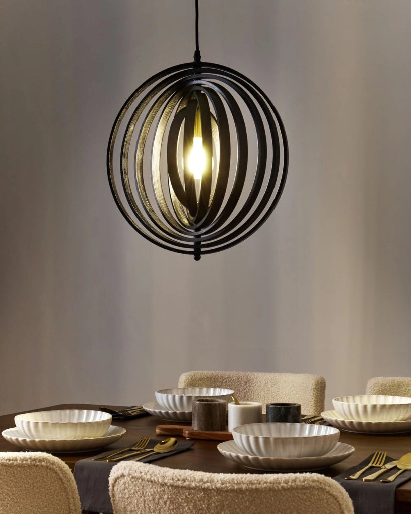 Lampada a sospensione luce legno di pioppo nero rotondo paralume regolabile appeso lampada da soffitto