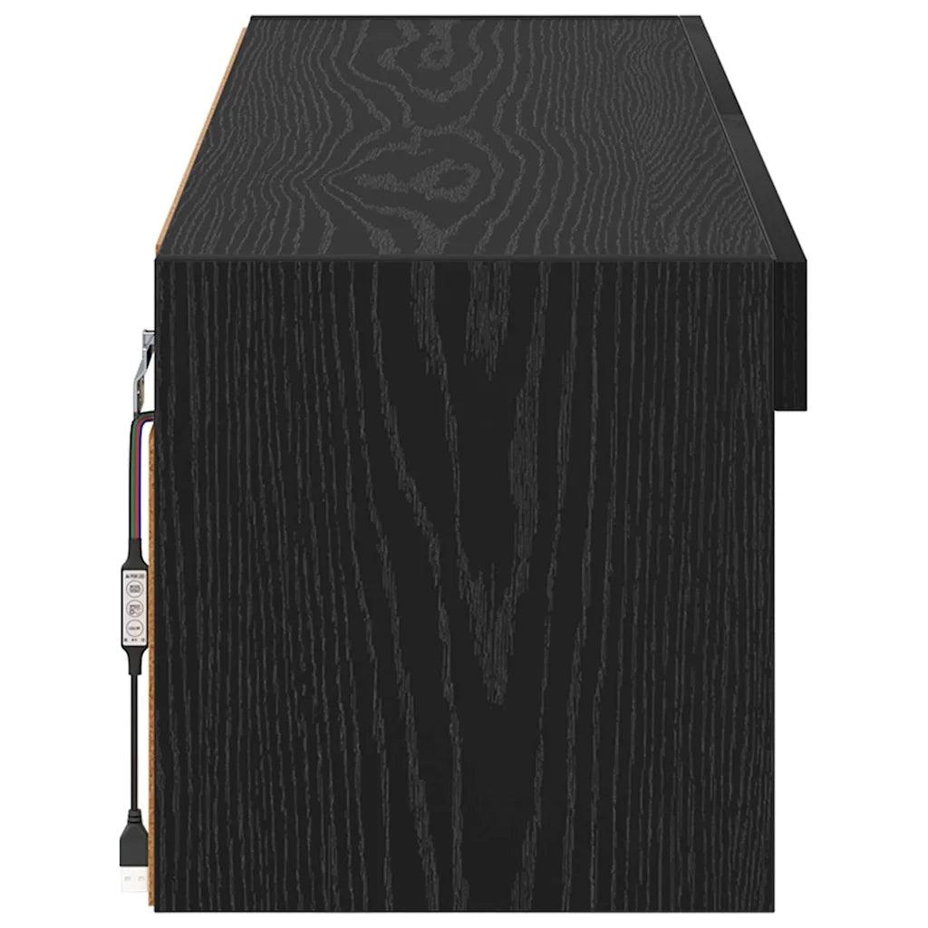Mobile TV da parete con LED-Credenza per TV sospesa Rovere Nero 100 x 30 x 30 cm