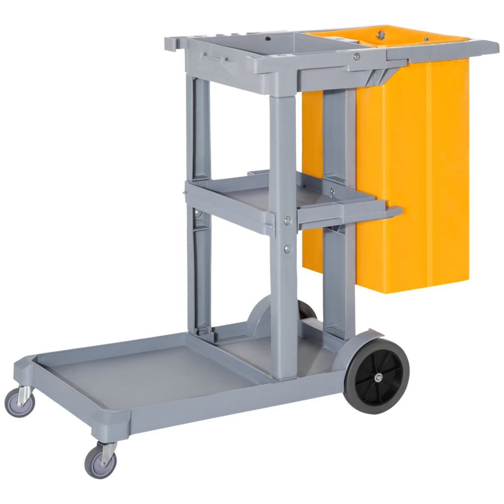 Carrello Pulizia Multifunzionale con 3 Bandeje e 1 Piattaforma ¨C zephmum ¨C 121x50,5x96,5 cm Grigio e Giallo
