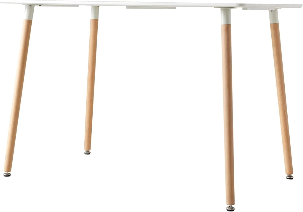 GrandCA HOME Tavolo da Pranzo Rettangolare Tavolo da Cucina con Gambe in Legno Massello, Struttura di Giunzione MDF Desktop, per Sala da Pranzo, Soggiorno, Bianco