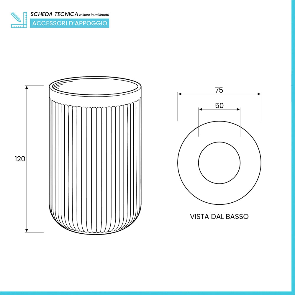 Porta spazzolini grigio in plastica cannettata rigida Arizona