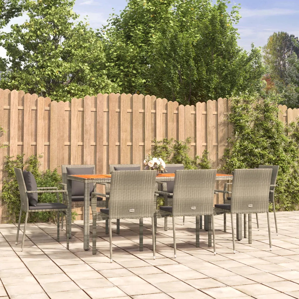 Set da Pranzo da Giardino 9 pz con Cuscini in Polyrattan Grigio 3184974