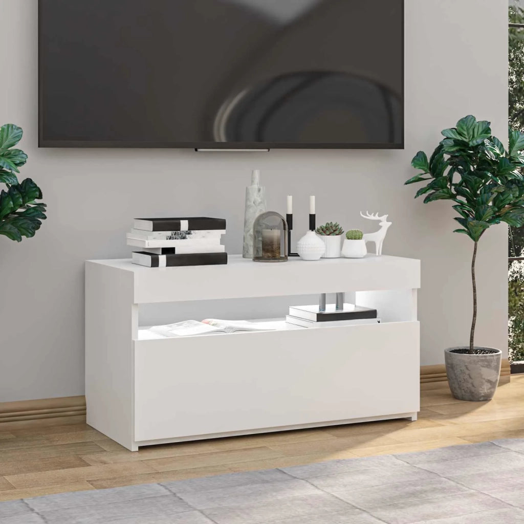 Mobile Porta TV con Luci LED Bianco Lucido 75x35x40 cm 804403