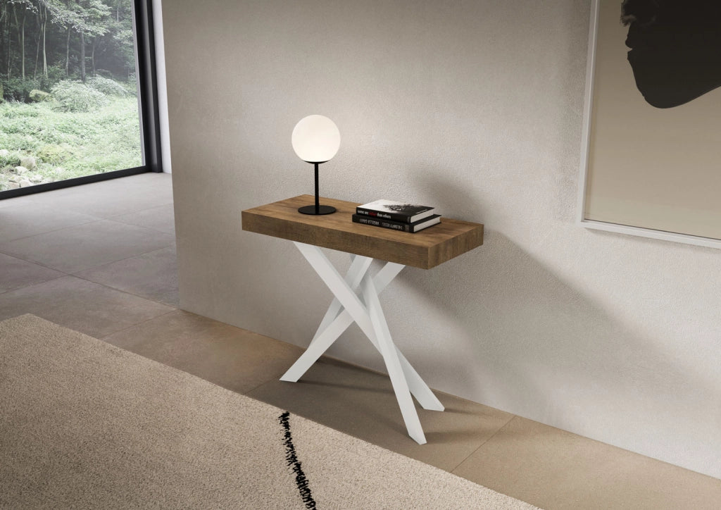 Consolle allungabile 90x40/300 cm Saki Premium noce gambe bianche