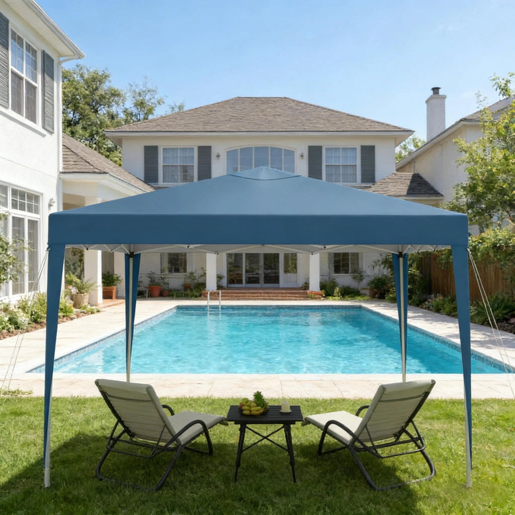Gazebo Pieghevole Da Giardino Blu 3 M X 3 M In Ferro E Tessuto Oxford Impermeabile Per Esterni