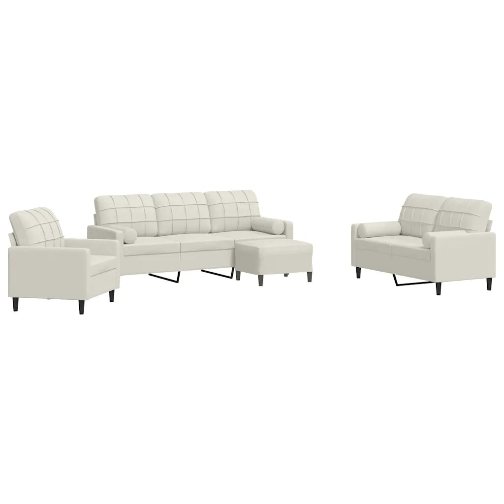 Set di Divani 4 pz con Cuscini e Rinforzi Crema in Velluto