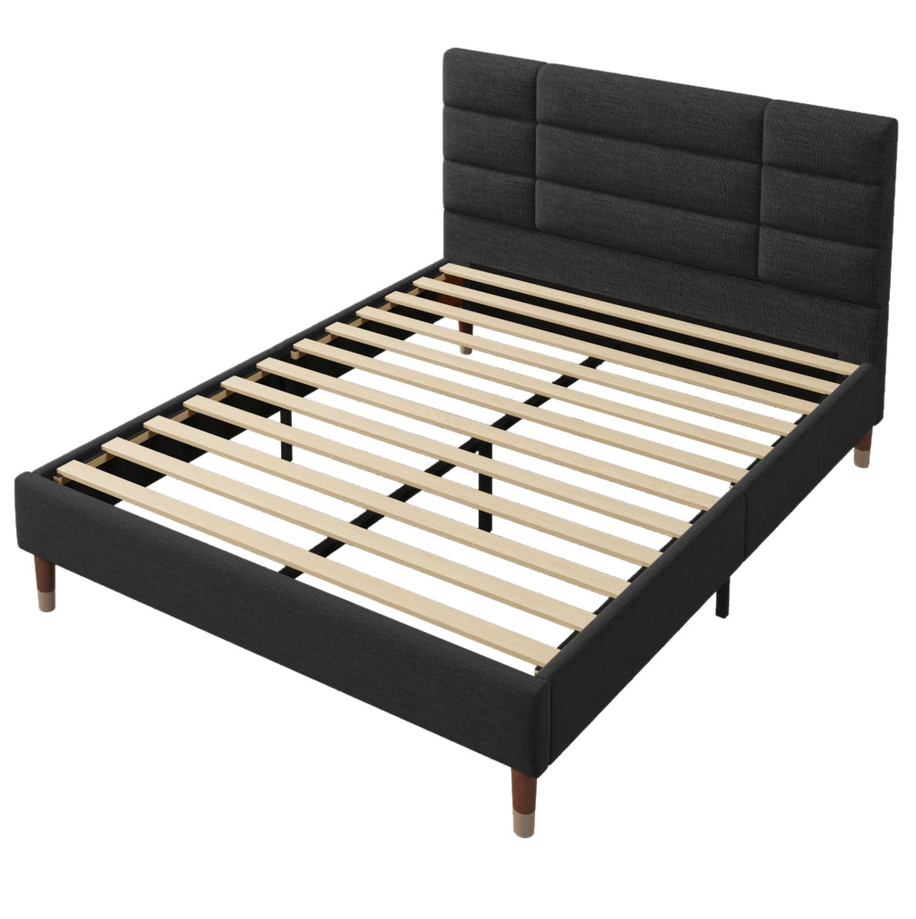 Letto matrimoniale 140x200 cm con materasso; testiera in lino nero