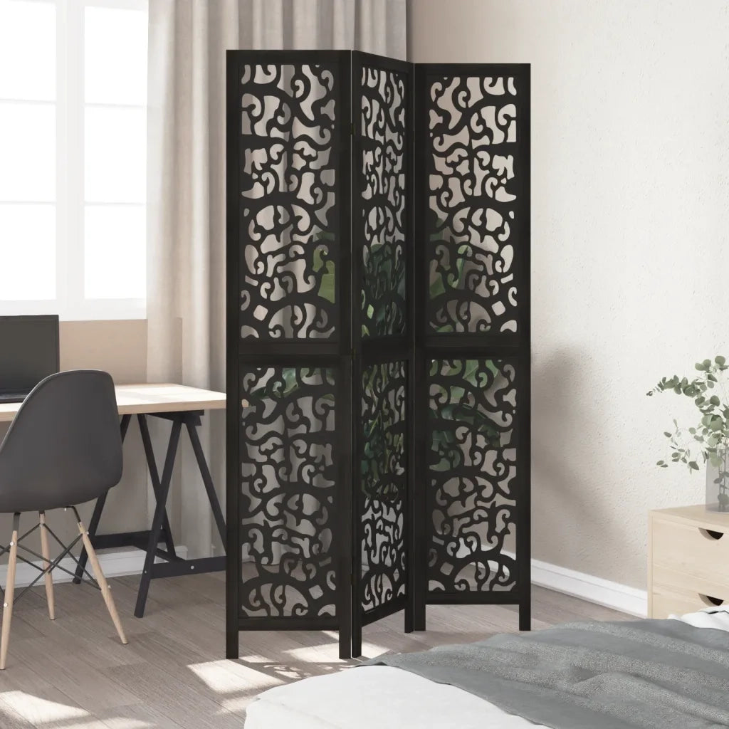 Divisorio Ambienti | Divider per stanze | Paravento 3 Pannelli Nero Legno Massello di Paulownia