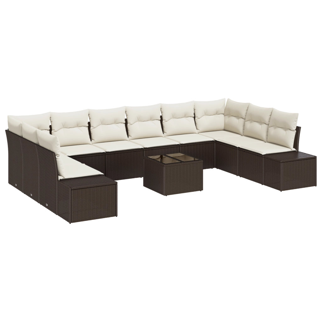 Set divano giardino di 10 pezzi con cuscini grigi in polyrattan
