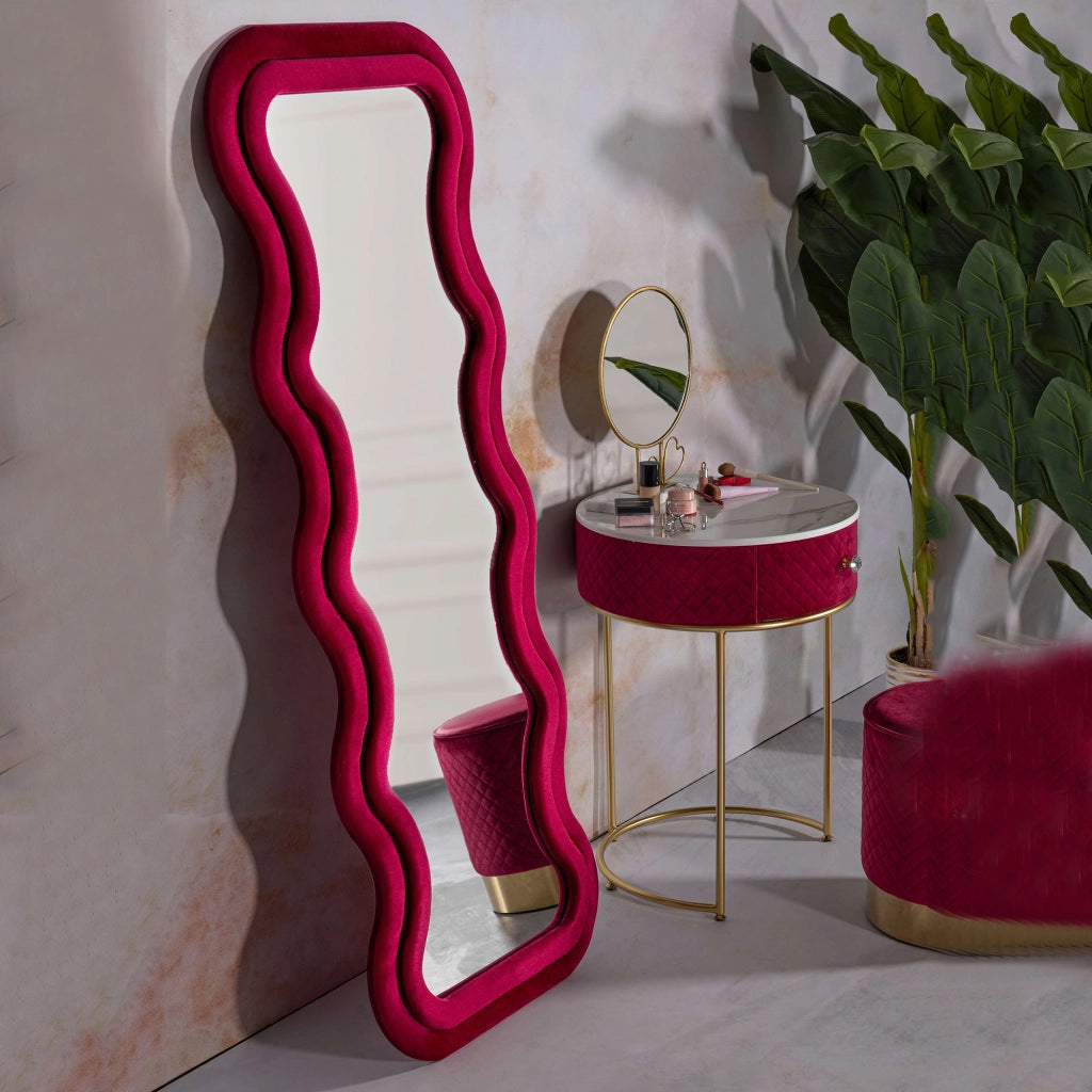 Allen, Specchio Cornice Ondulata Effetto Velluto, 60x160h cm Rosa