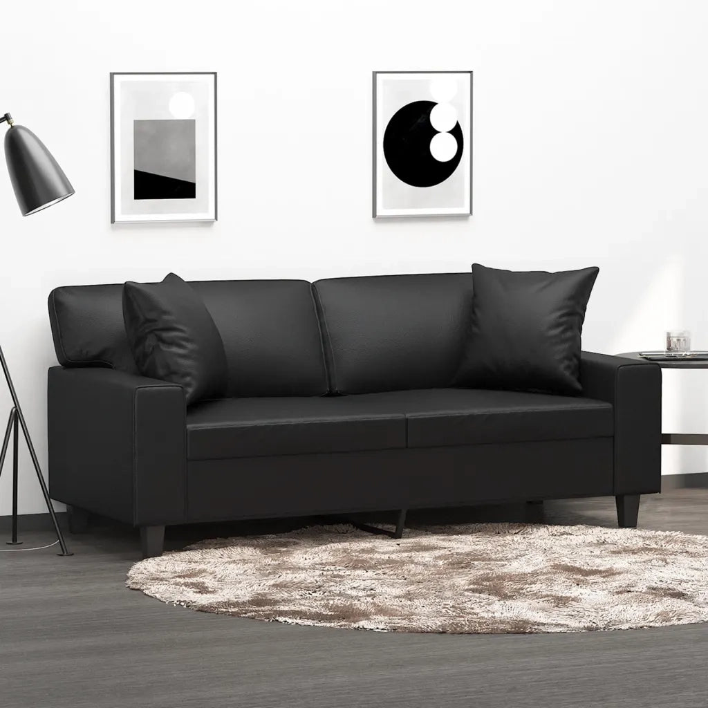 Divano a 2 Posti con Cuscini-Sofa 2 Posti con Cuscini Nero 140 cm in Similpelle 540025
