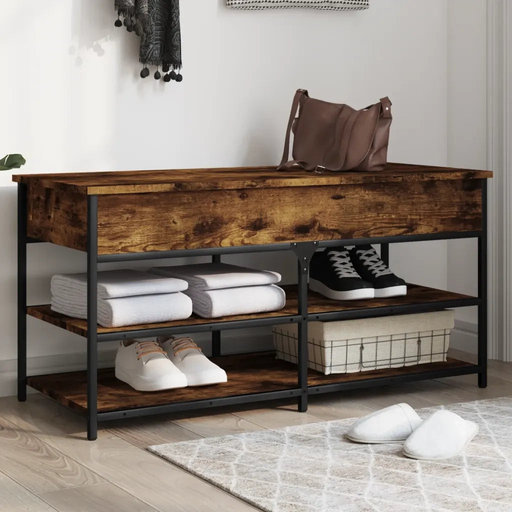 Panca Porta Scarpe-Sgabello-Panca Scarpiera Rovere Fumo 100x42,5x50 cm Legno Multistrato