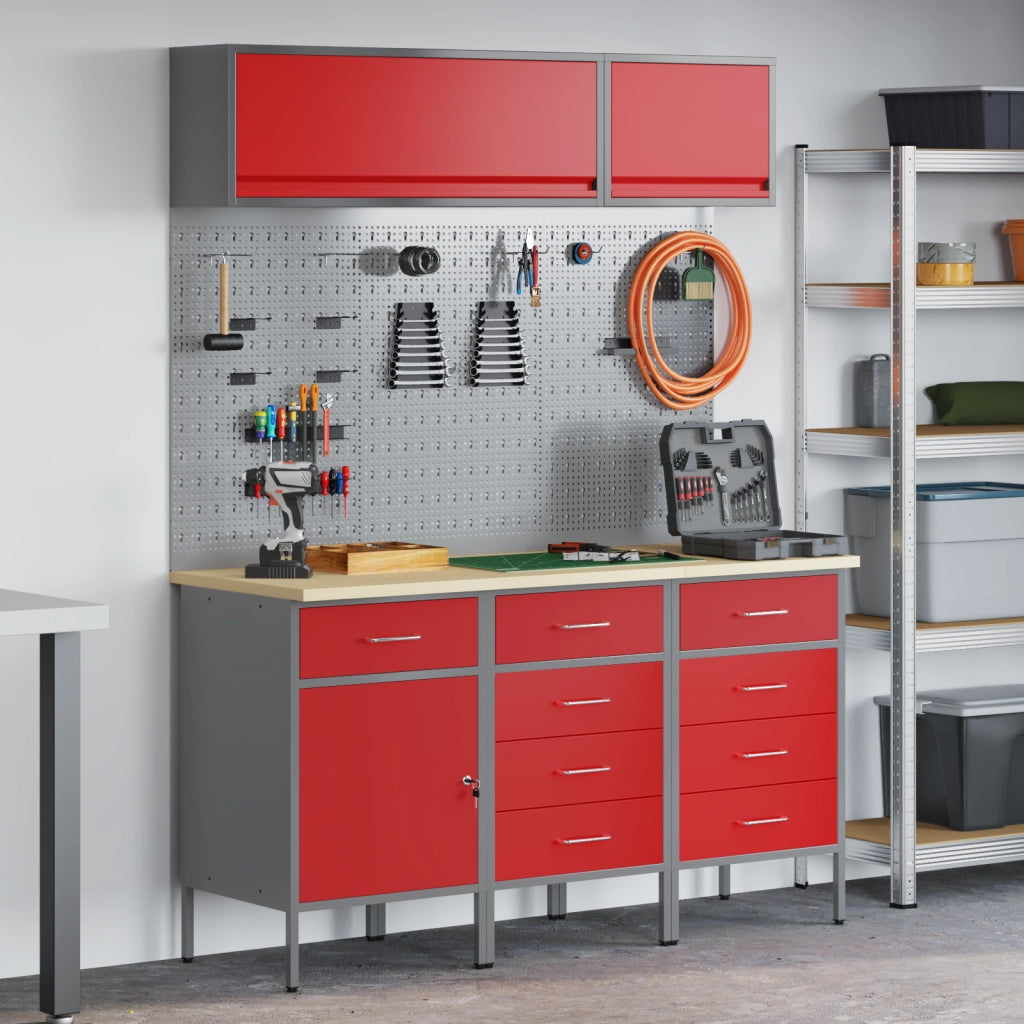 Set da lavoro da 8 pezzi  in acciaio rosso
