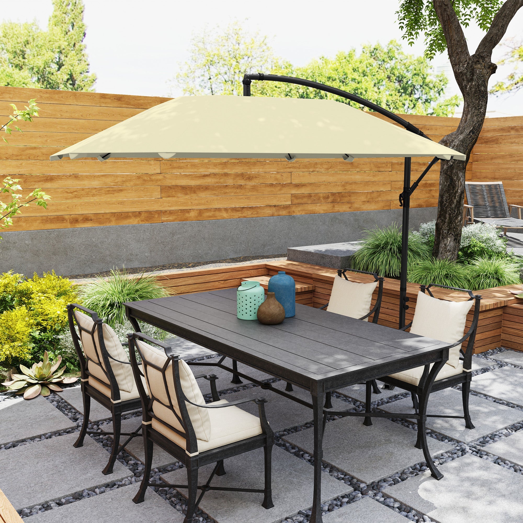 Ombrellone a Sbalzo 260x304x245 cm Base a Croce in Metallo e Poliestere Crema