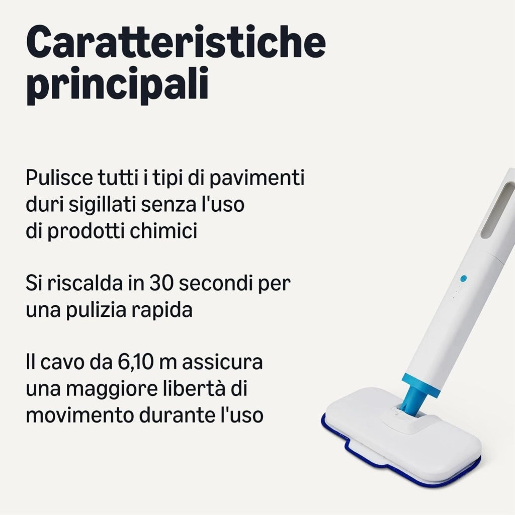 Amazon Basics Scopa a Vapore Pavimenti Duri + 6 Panni e Tamponi Lavabili