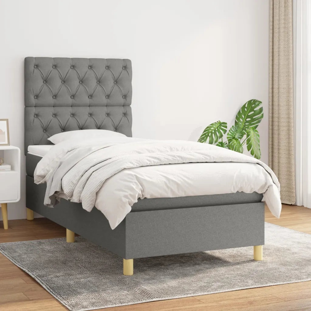 Letto singolo | Letto per adulti | Giroletto a Molle con Materasso Grigio Scuro 80x200 cm Tessuto