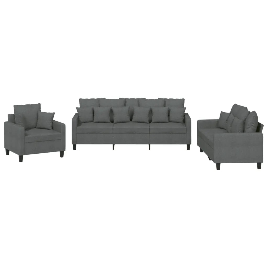 Set di Divani 3 pz con Cuscini Grigio Scuro in Tessuto 3201633