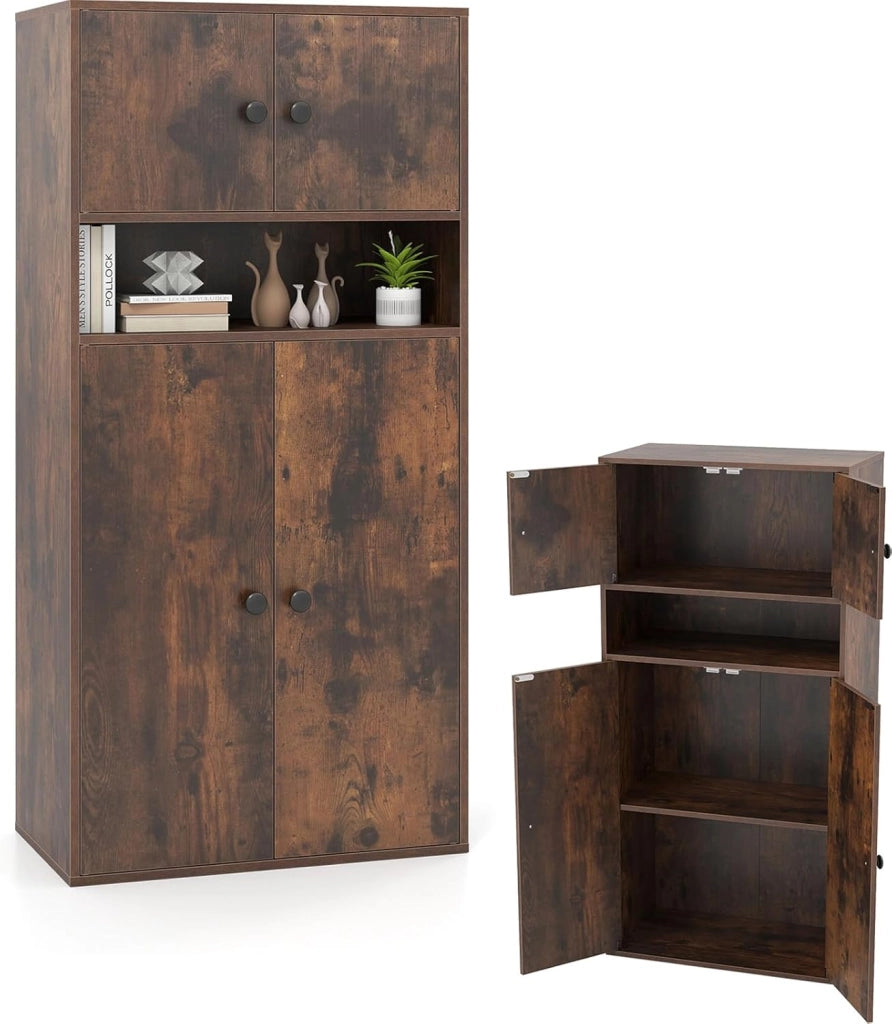 Libreria Verticale a 3 Ripiani, Libreria Chiusa con Ante e Ripiano Aperto, Mobile Soggiorno con Ripiano Regolabile a 5 Livelli, per Studio, Camera da Letto, Bagno, 54 x 30 x 111 cm (Bianco)