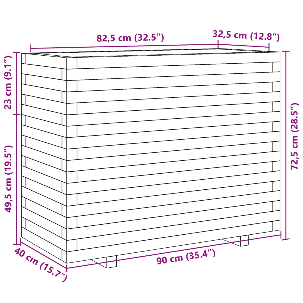 Fioriera | Cassetta per fiori | Vaso Giardino Marrone Cera 90x40x72,5cm Legno Massello Pino