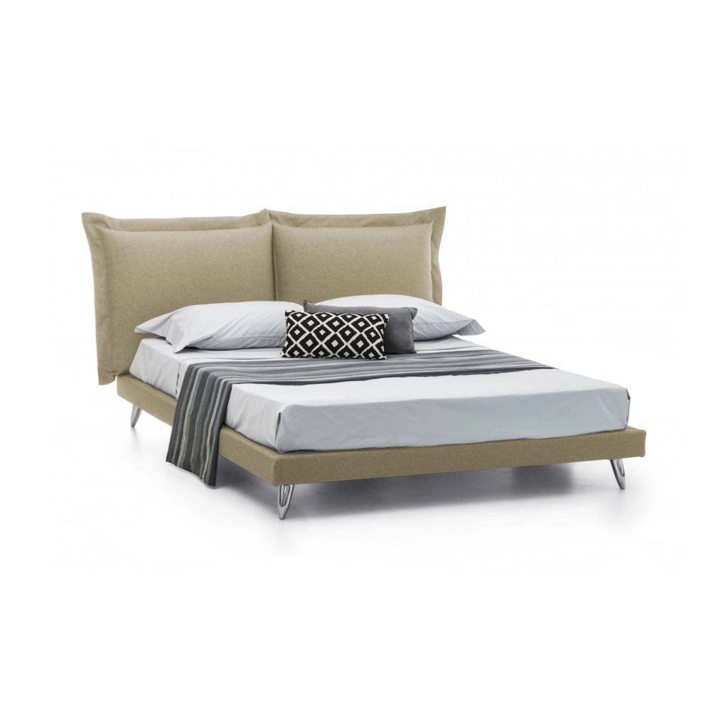 Letto matrimoniale Anatoly, Letto fisso in tessuto con piedini, Made in Italy, adatto per materasso 160x190 cm, Beige