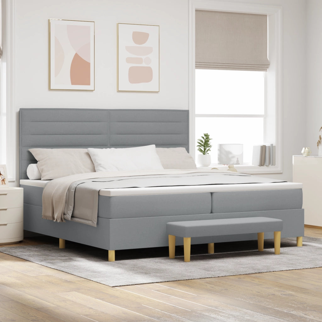 Letto a Molle  con Materasso e Panchina Grigio Chiaro 200x200 cm Tessuto