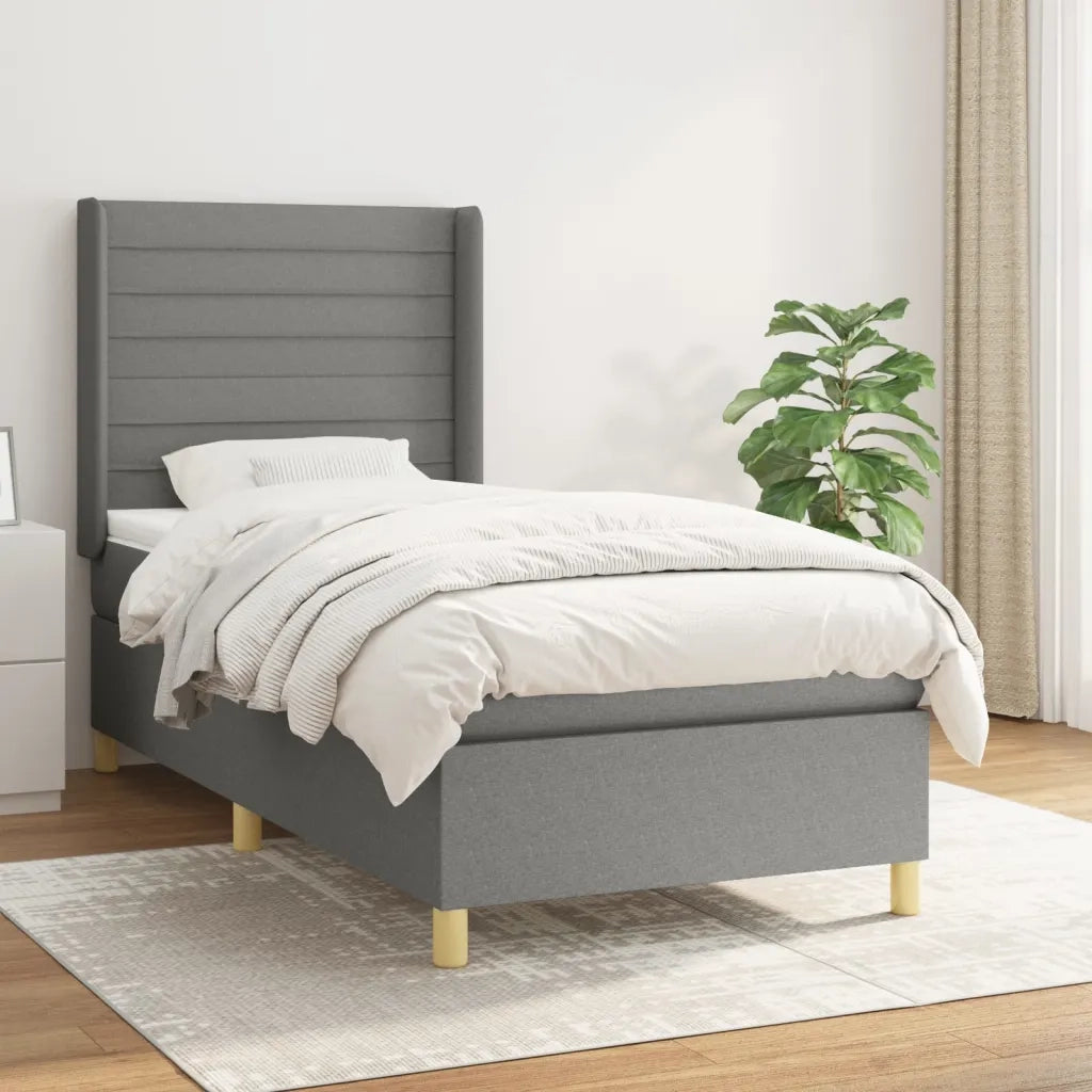 Letto singolo | Letto per adulti | Giroletto a Molle con Materasso Grigio Scuro 90x200 cm Tessuto