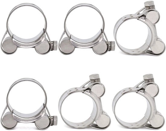 Set di viti a clip 6 pezzi - Acciaio inox 304 - Campo di apertura 32-35 mm - Larghezza della cinghia 20 mm - Sistema di fissaggio robusto - Resistente alla corrosione - Viti a clip per tubi