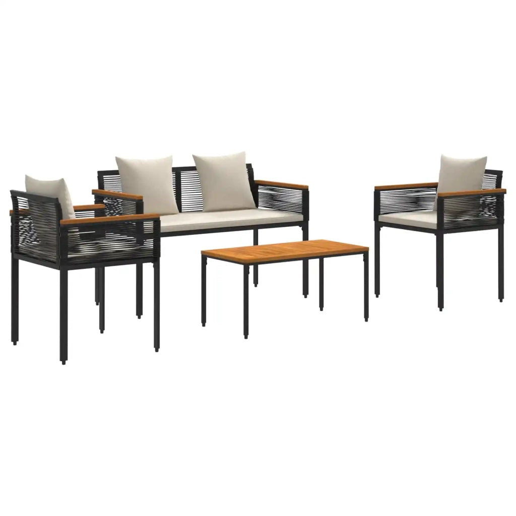 Set di Mobili da Esterno Nero e Bianco Crema polyrattan